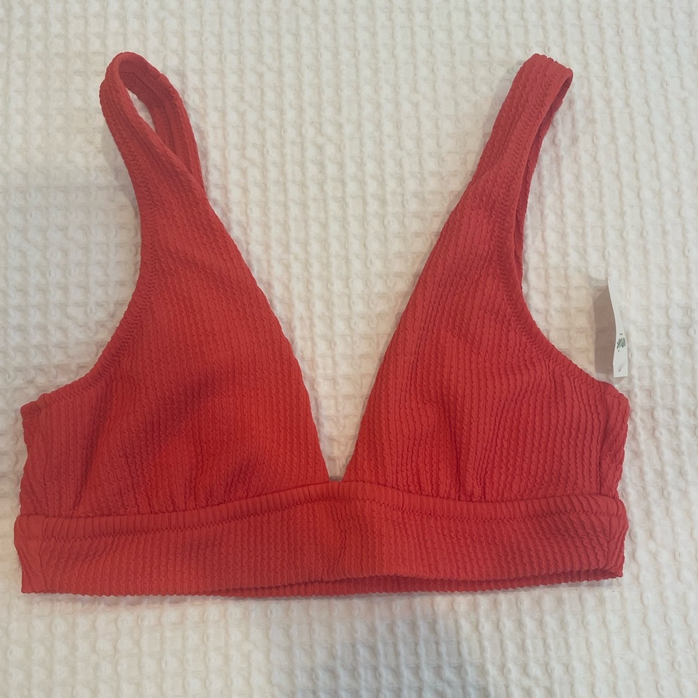 Aerie Crinkle Longline Plunge Bikini Top in Red